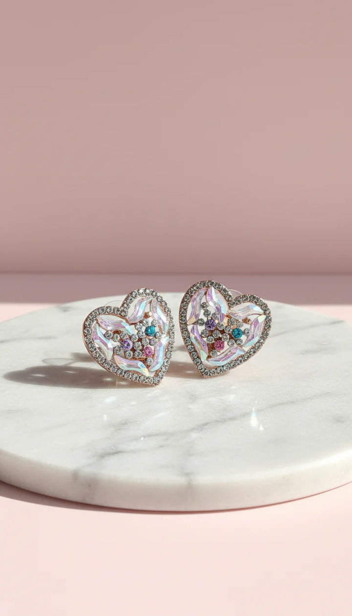 Rainbow Heart Iridescent Non Pierced Clip On Earrings