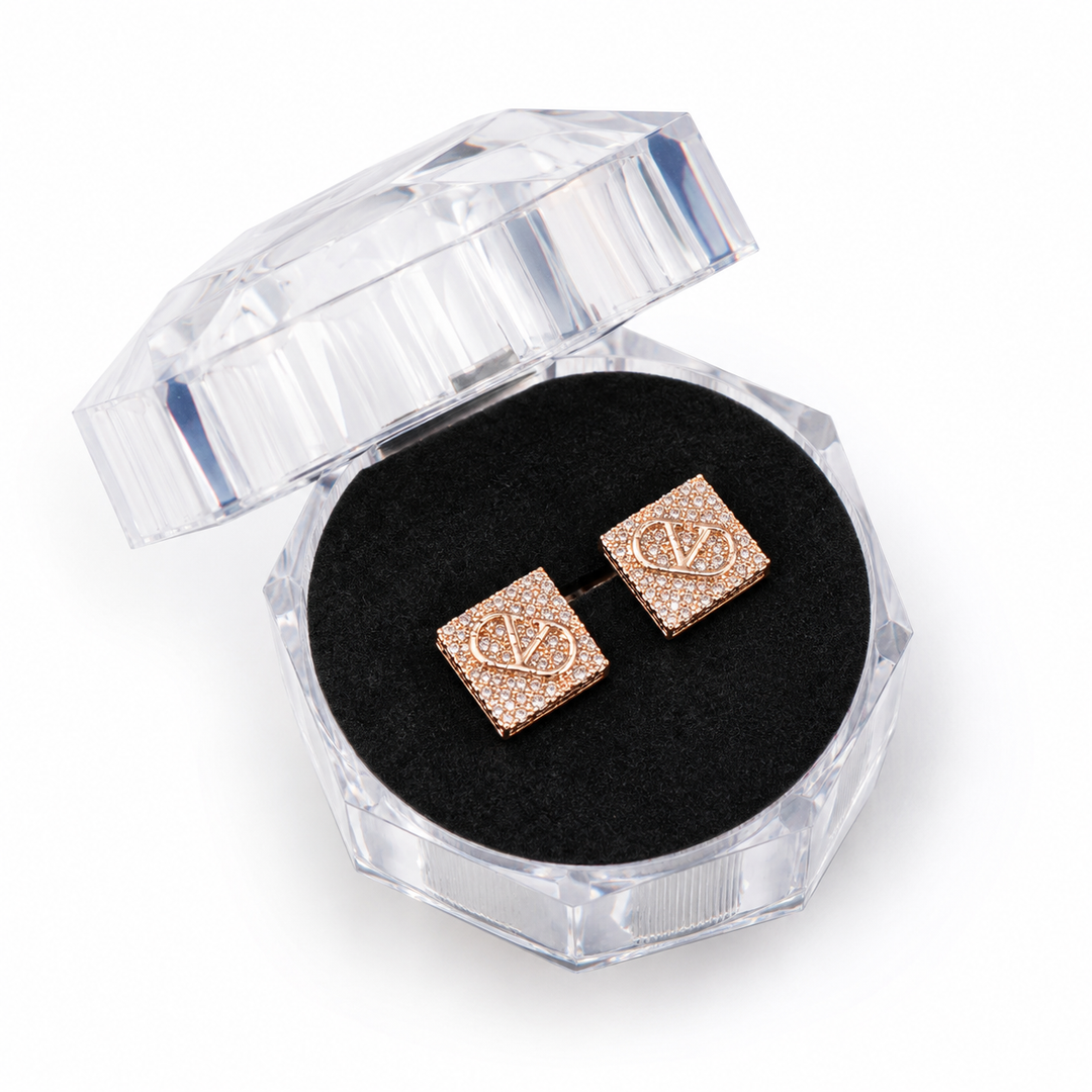 Rose gold sparkle v earrings