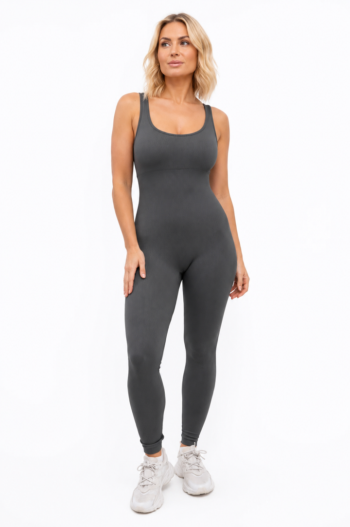 Light grey ribbed womens jumpsuit