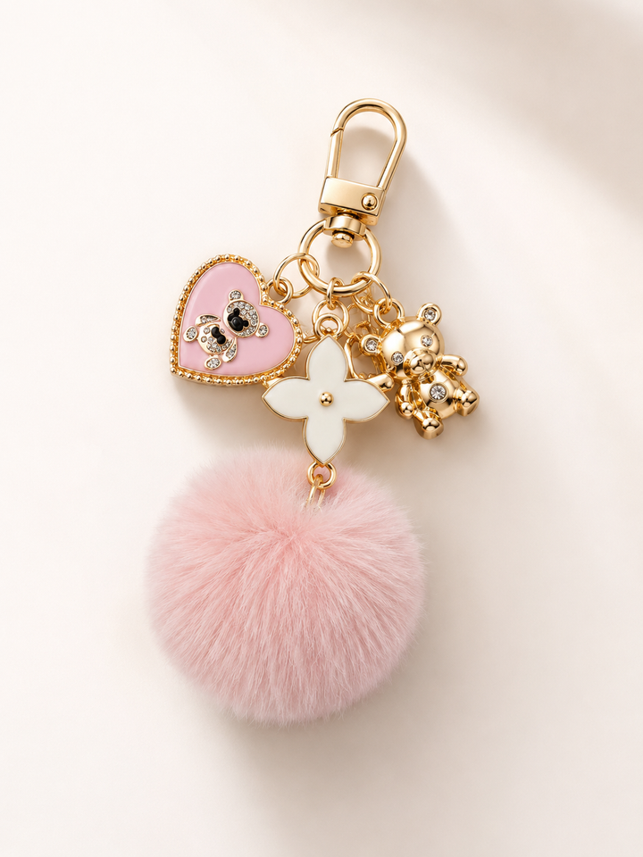 Pink clover flower key ring
