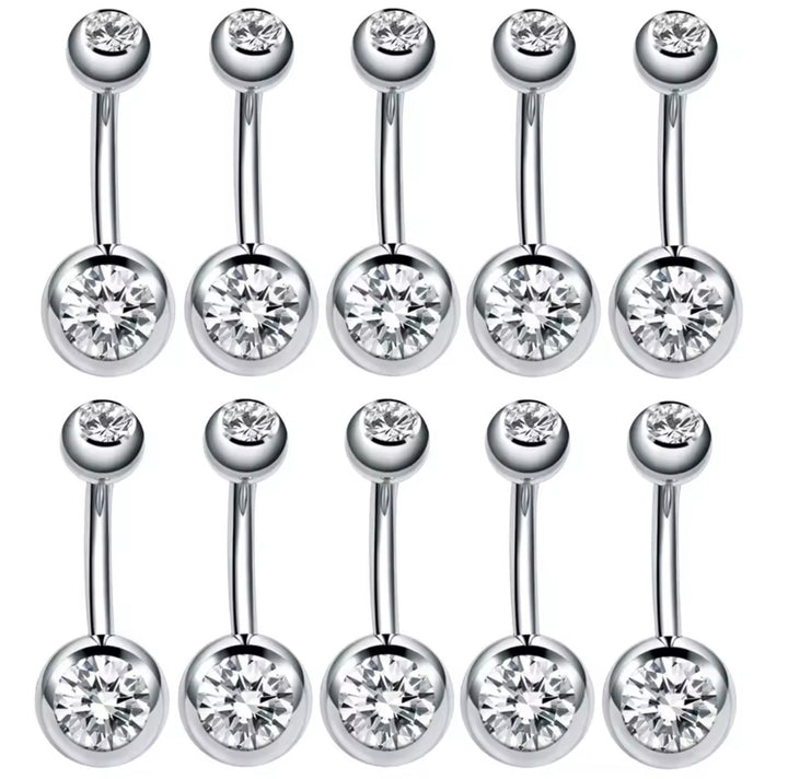 Stainless Steel Navel Piercings Rhinestone Belly Button Bar Rings