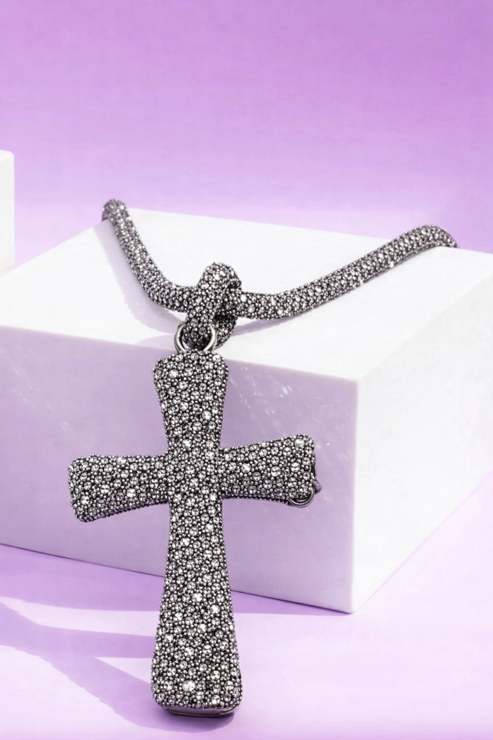 Black.crystal cross pendant necklace 