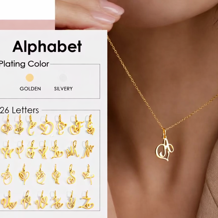 Alphabet letter - R letter heart pendant necklace