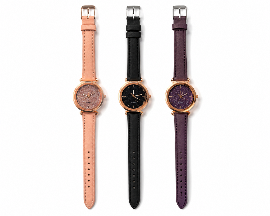 Women’s Glitter Dial Strap Watch – Rose Gold Case