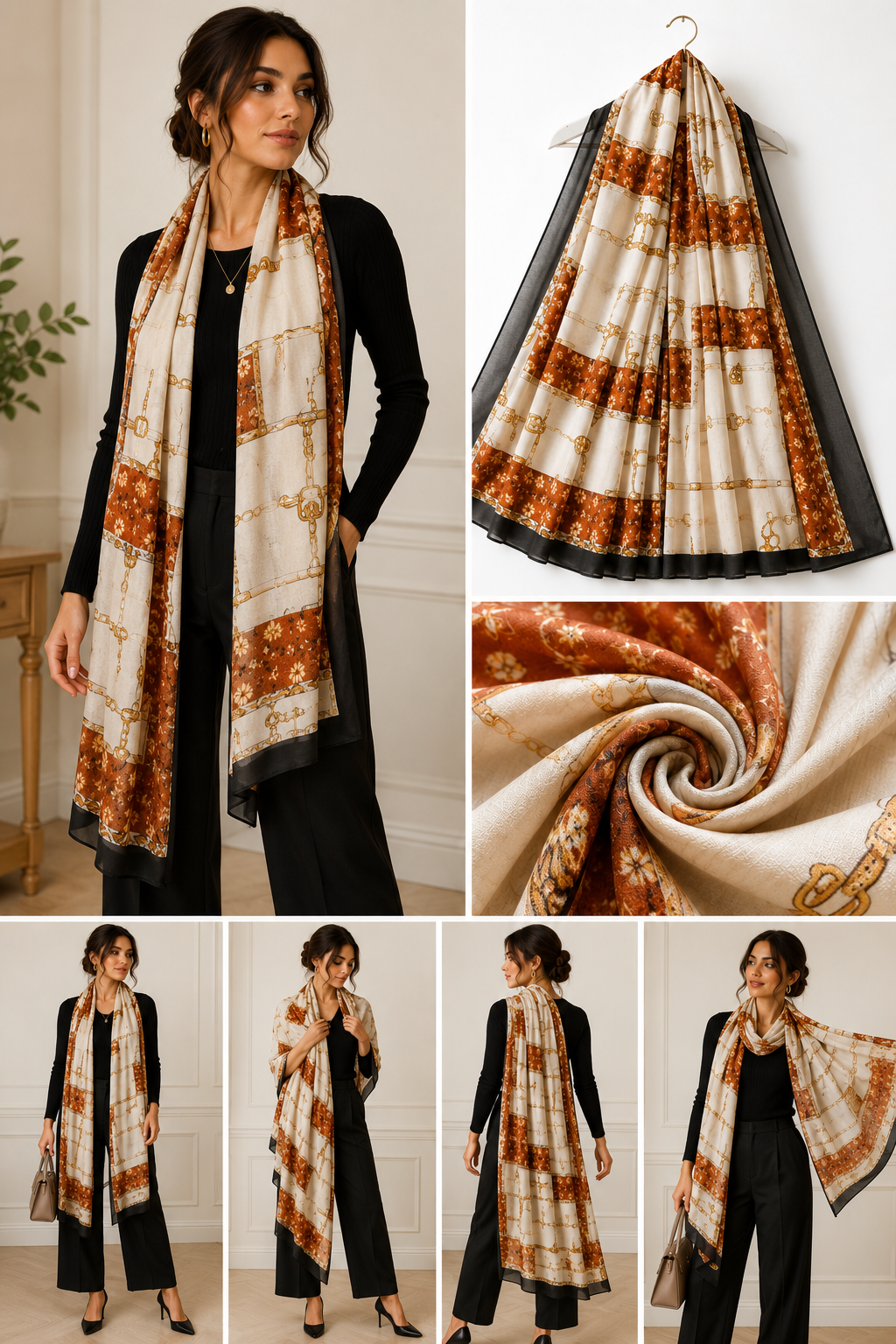 Luxury Belt &amp; Chain Print Scarf