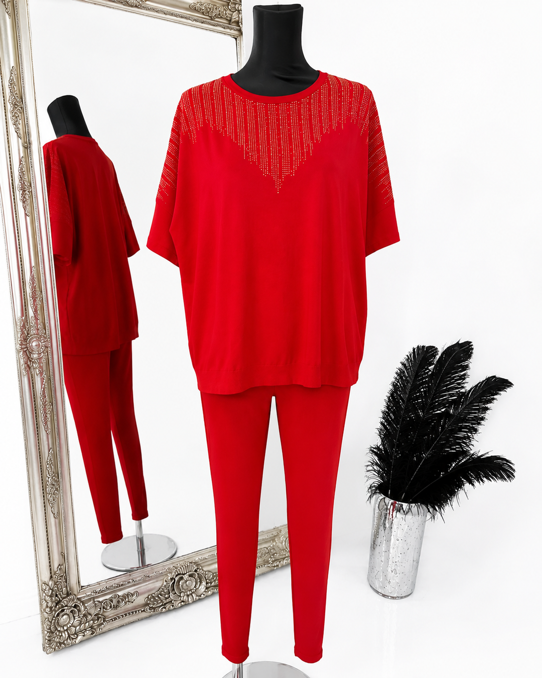 Embellished Lounge Set – Oversized Sparkle Top &amp; Side Stripe Leggings