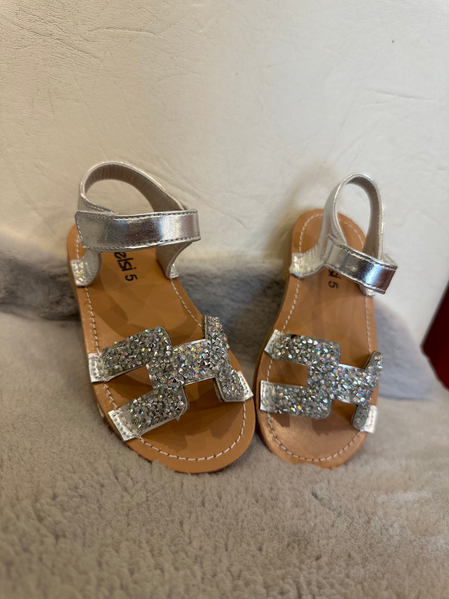 Little girls silver crystal sandals