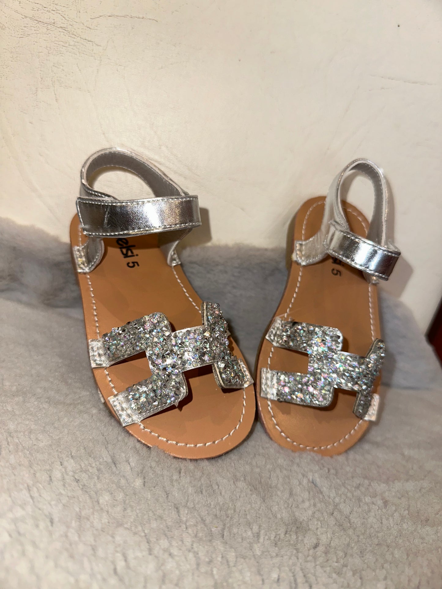 Little girls silver crystal sandals