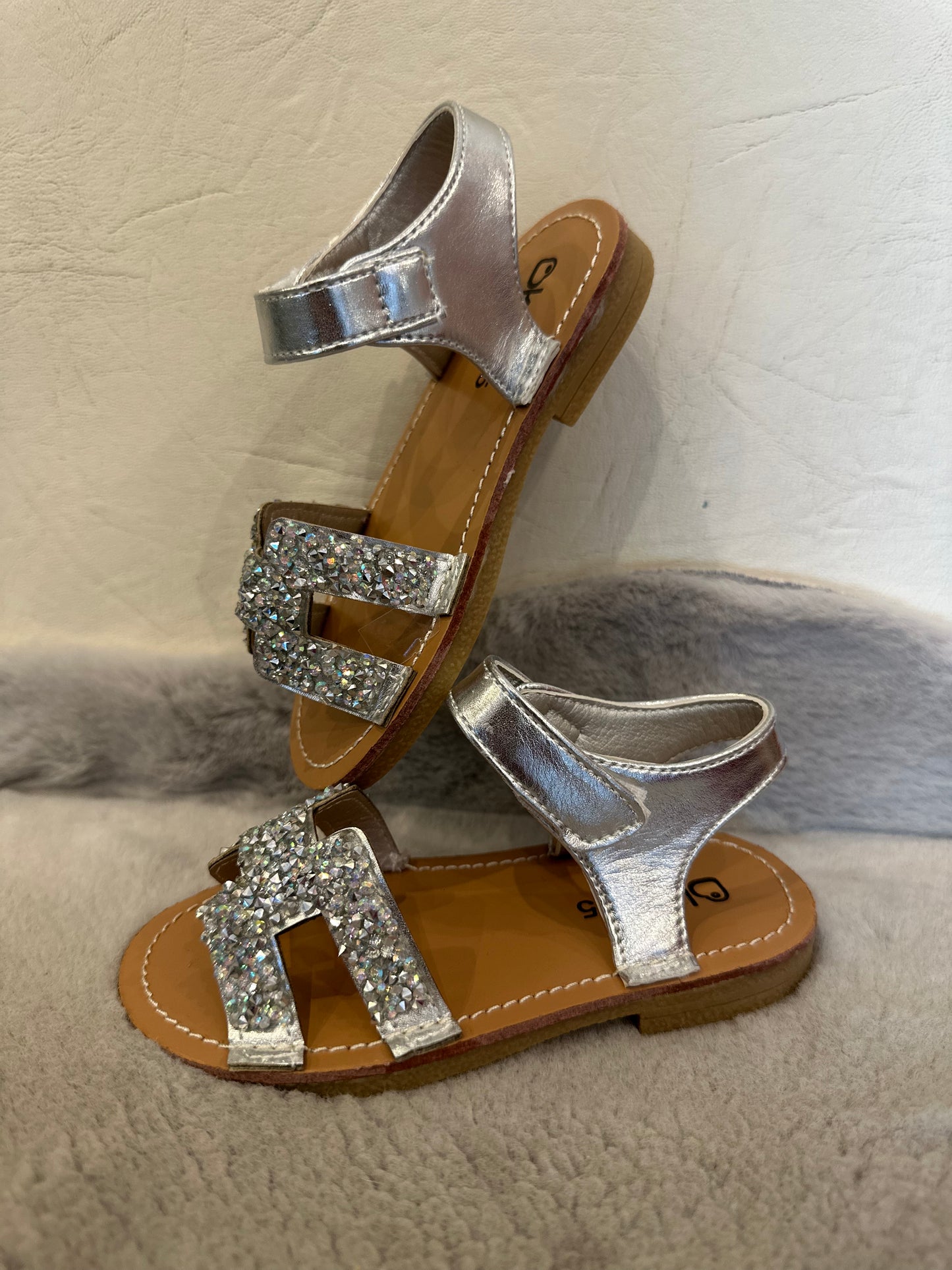 Little girls silver crystal sandals