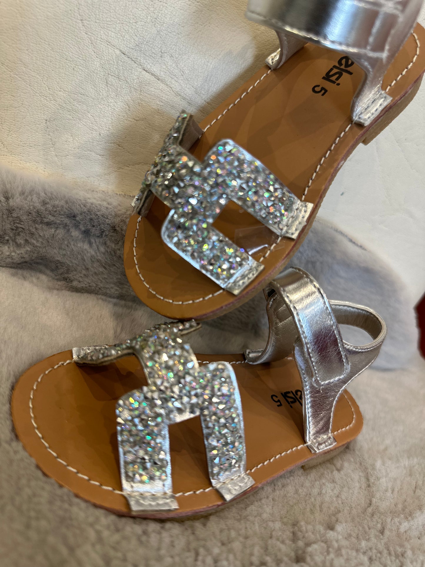 Little girls silver crystal sandals