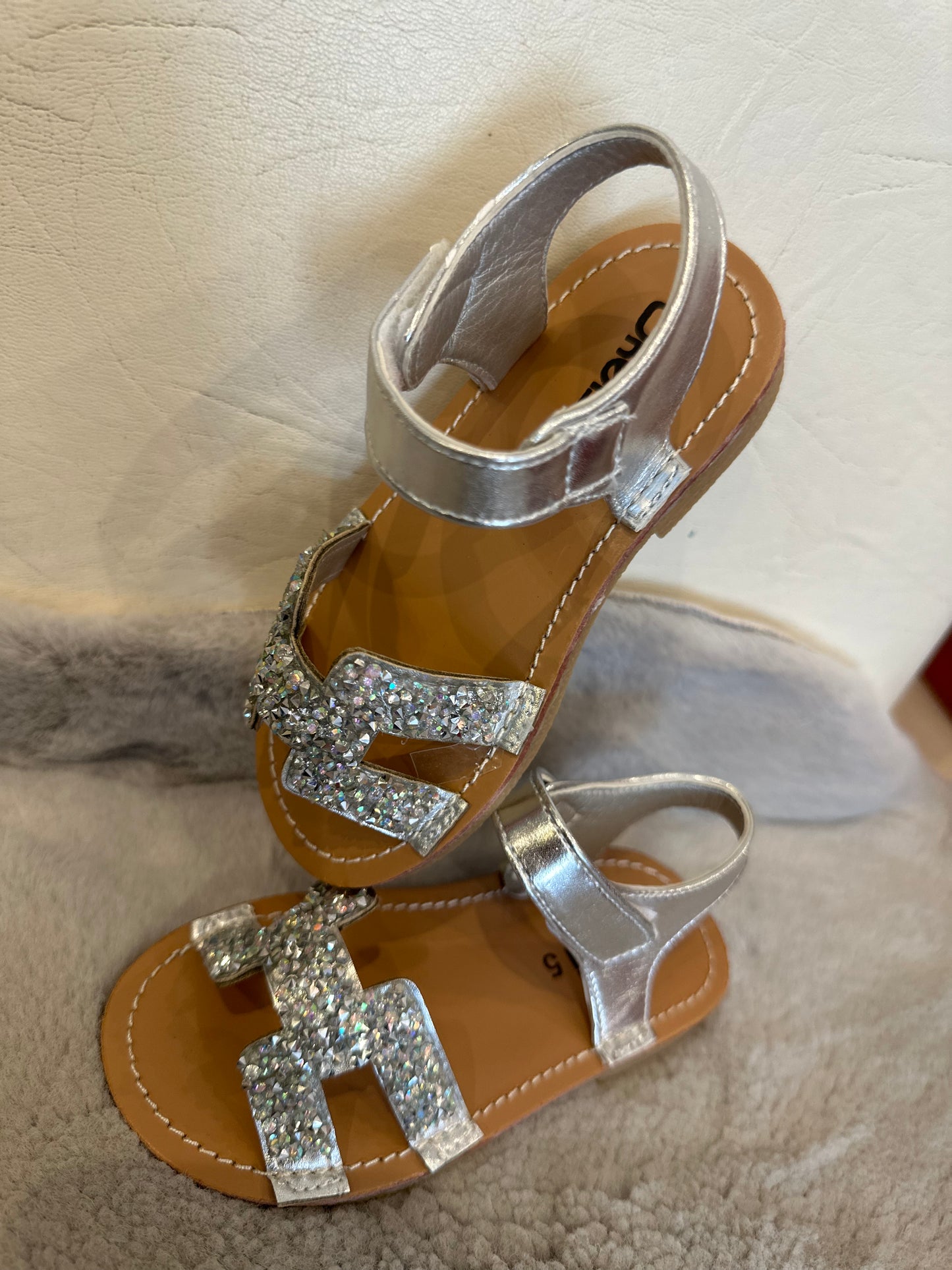 Little girls silver crystal sandals