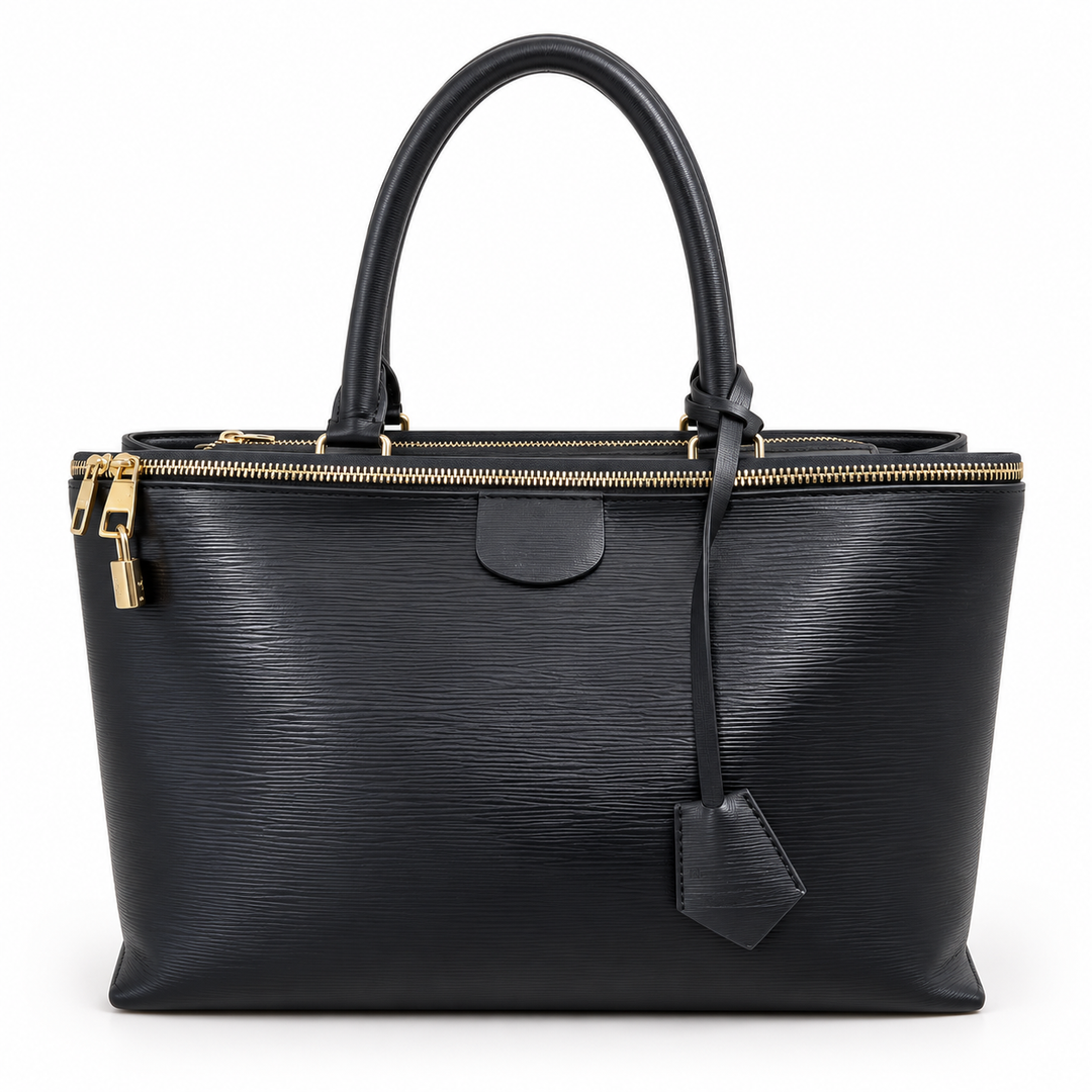 Black Textured Zip-Top Tote Bag