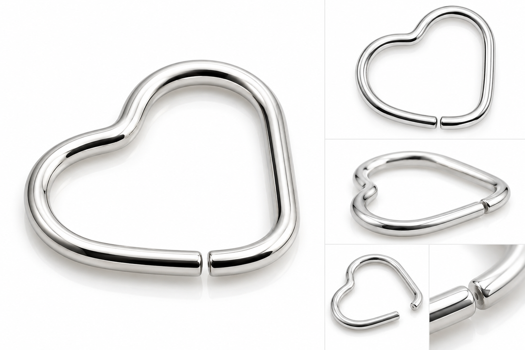 Silver stainless steel 12mm side open heart shaped piercing ring