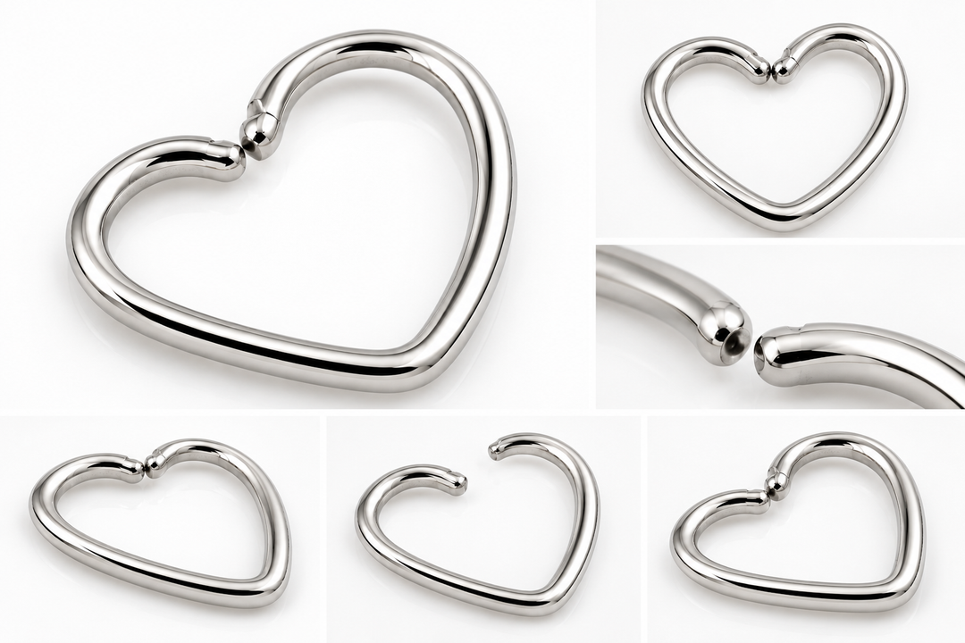 Silver heart shaped stainless steel piercing ring 10mm 1.2mm gauge