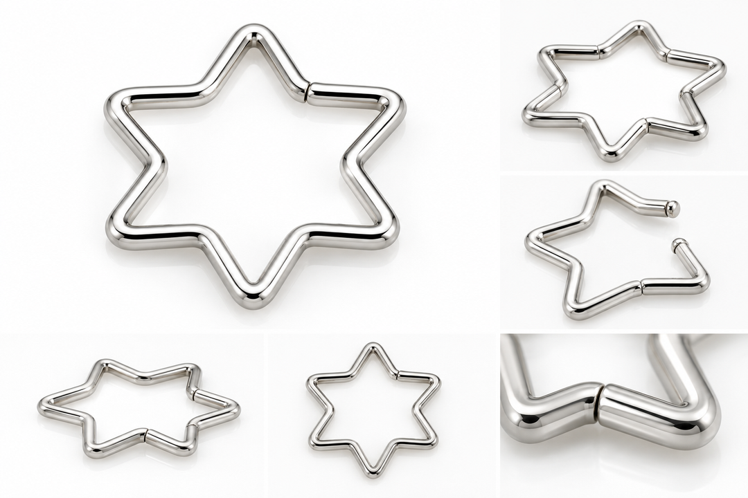 Silver stainless steel star shaped piercing ring 13mm available in 1.0mm or 1.2mm gauge