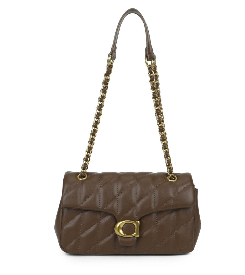 Quilted Faux Leather Shoulder Bag – Gold Chain Strap Handbag