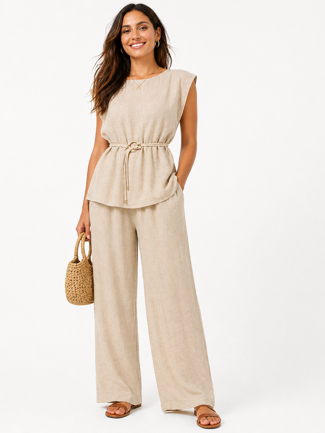     belted two piece outfit lightweight summer set