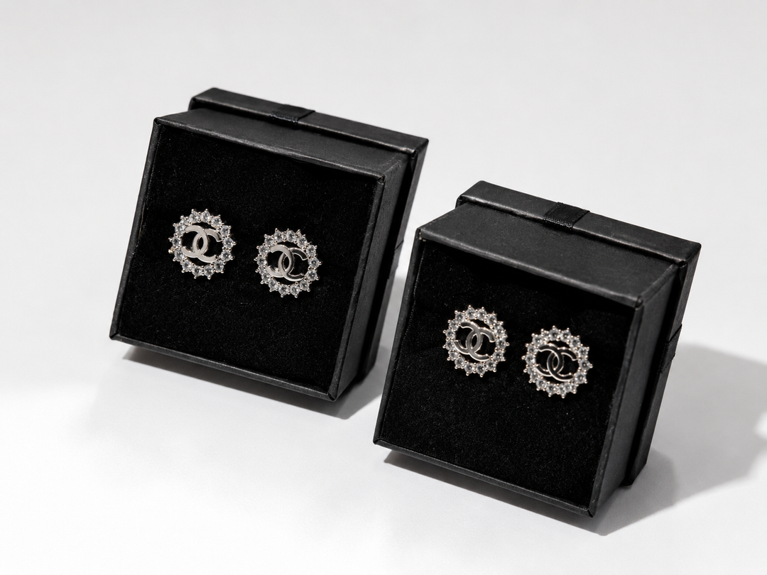 Silver crystal halo stud earrings