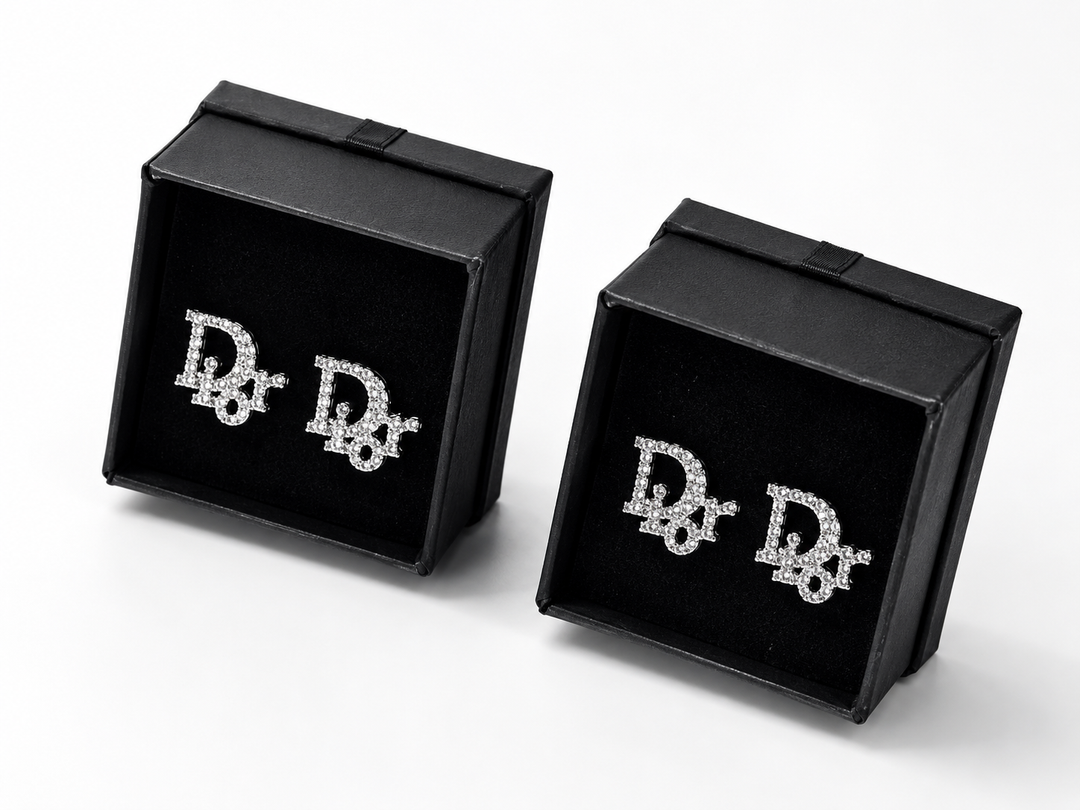 Silver crystal initial inspired stud earrings