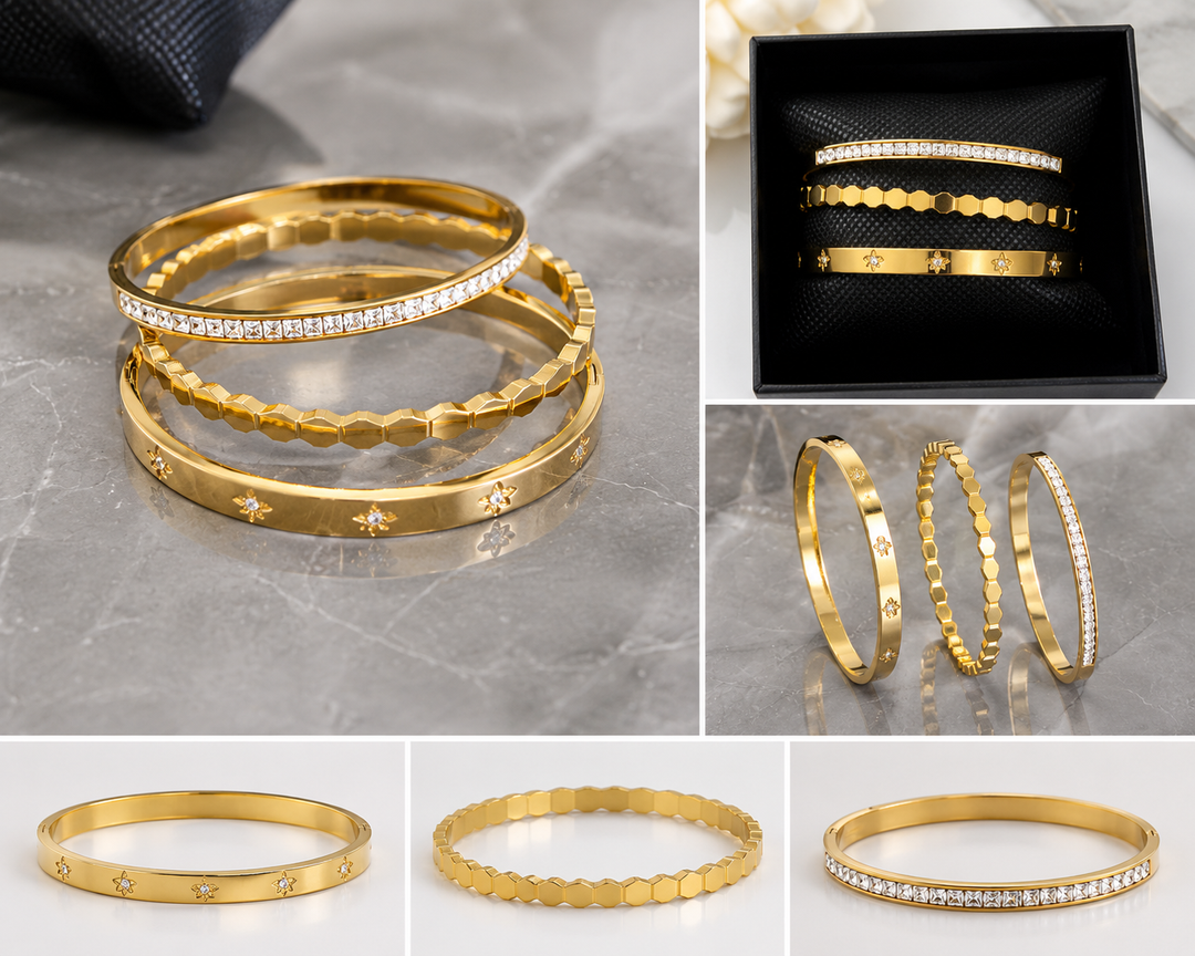 Gold Tone Triple Bangle Bracelet Set