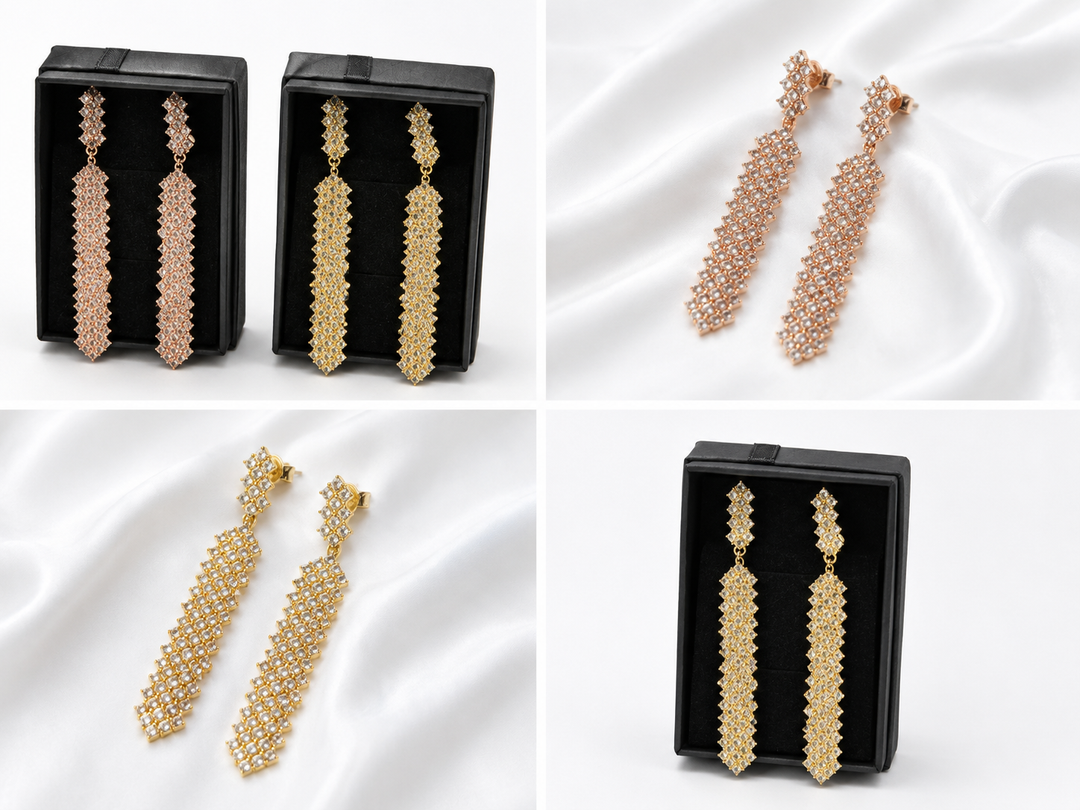     Long statement earrings with crystal detailing