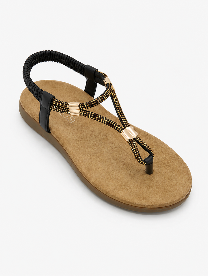 Women’s Diamanté Comfort Toe Post Sandals | Black, Gold &amp; Silver
