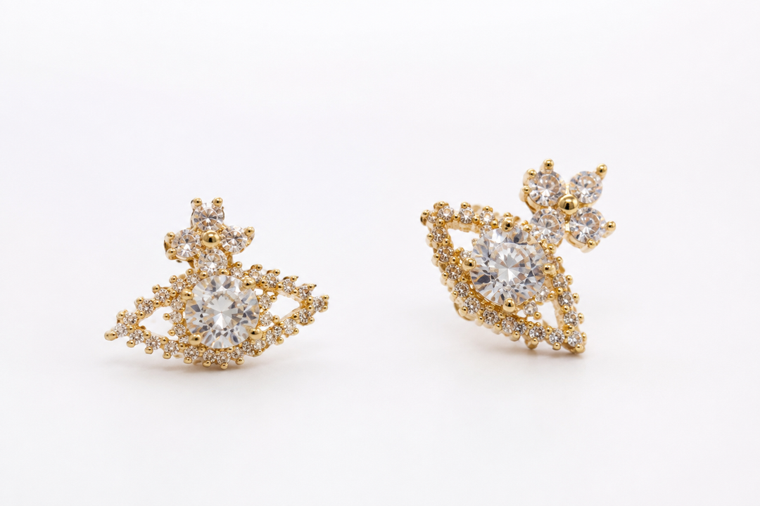 Silver ,Gold Crystal Eye Statement Stud Earrings