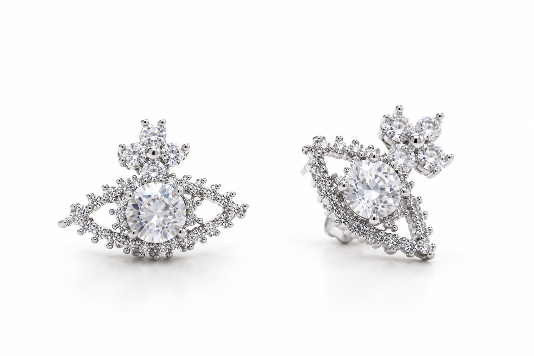 Silver ,Gold Crystal Eye Statement Stud Earrings