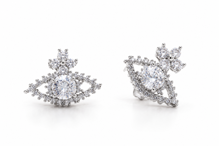 Silver ,Gold Crystal Eye Statement Stud Earrings