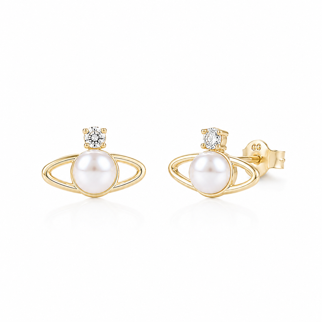 Gold,Silver Planet Pearl Stud Earrings