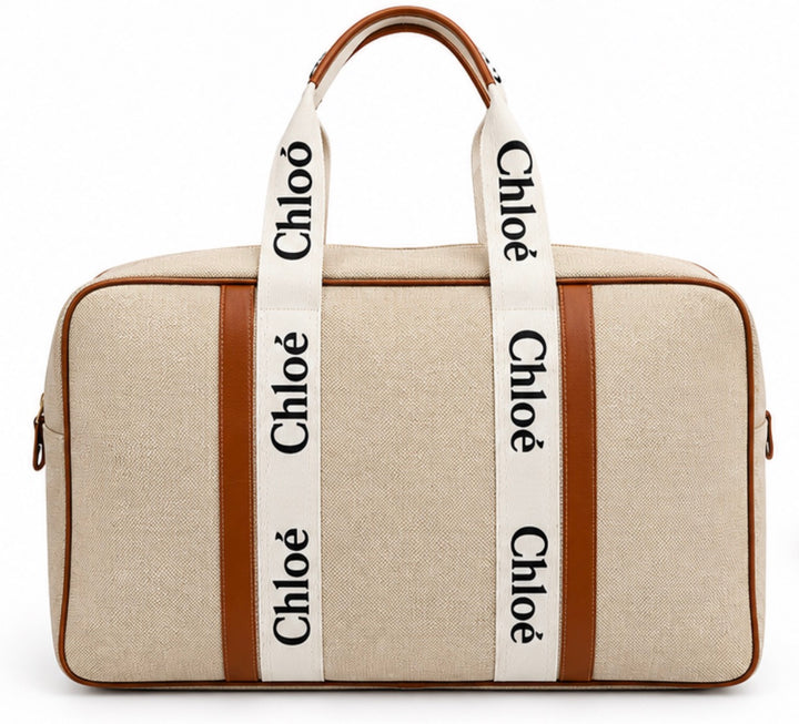 Beige Canvas Weekend Travel Bag – Tan Trim Overnight Holdall