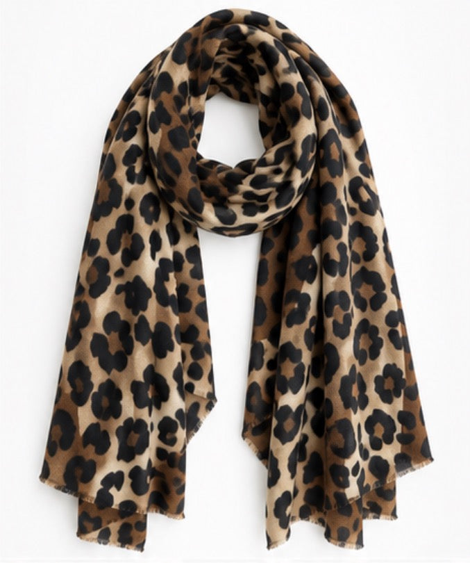 Bold Leopard Print &amp; Stripe Frayed Scarf