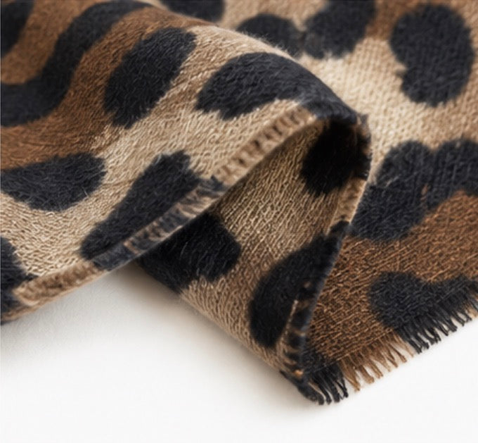 Bold Leopard Print &amp; Stripe Frayed Scarf