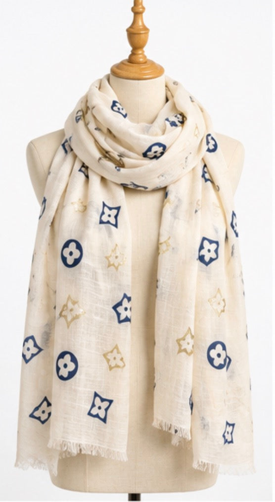 Flower print thin spring scarf