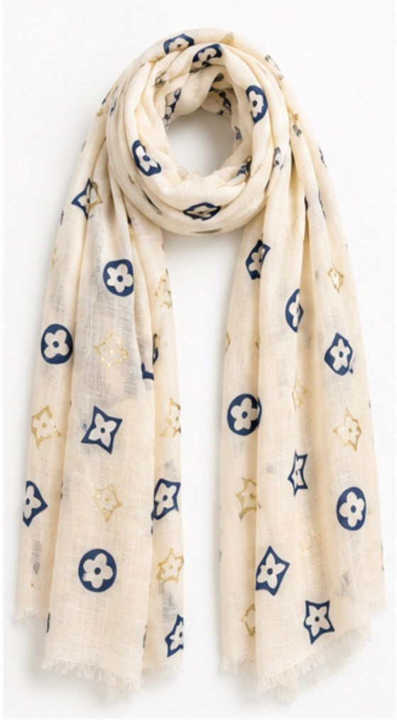 Flower print thin spring scarf
