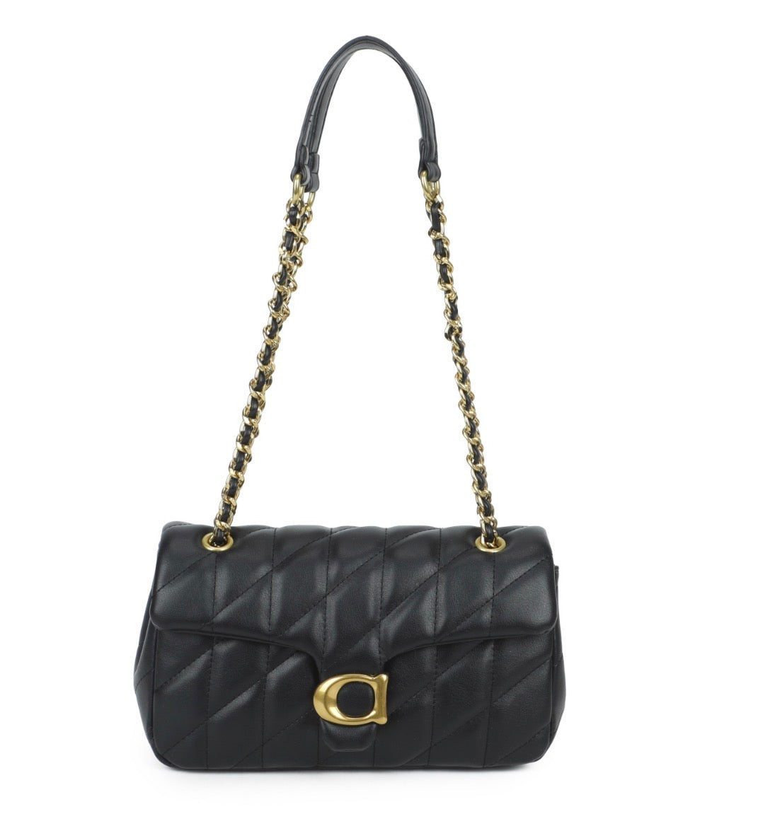 Quilted Faux Leather Shoulder Bag – Gold Chain Strap Handbag