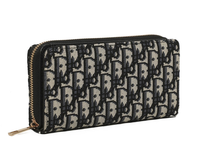 Black &amp; Cream Monogram Print RFID Zip Around Purse – Large Ladies Wallet