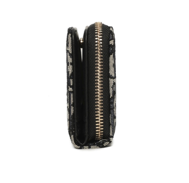 Black &amp; Cream Monogram Print RFID Zip Around Purse – Large Ladies Wallet