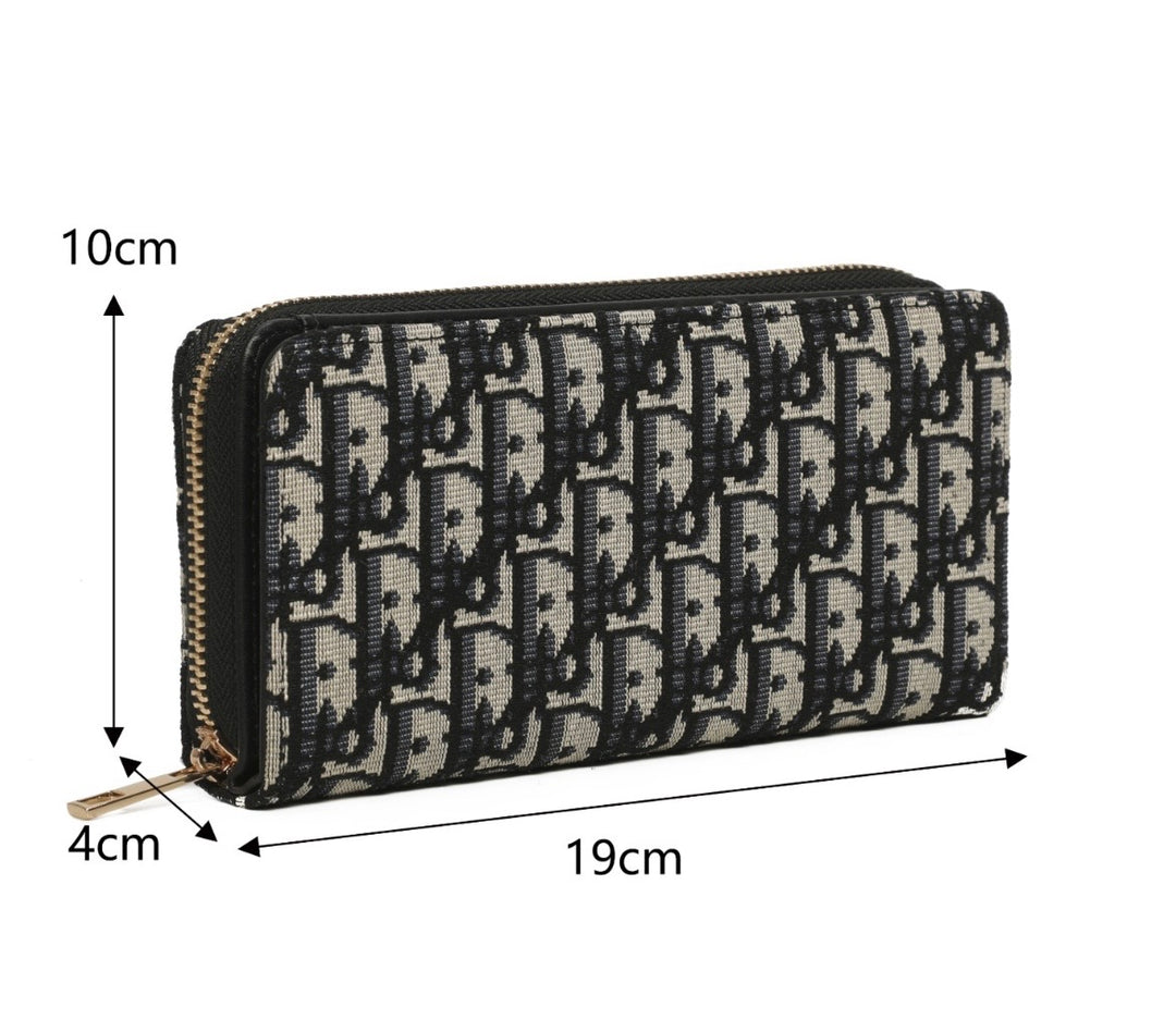 Black &amp; Cream Monogram Print RFID Zip Around Purse – Large Ladies Wallet