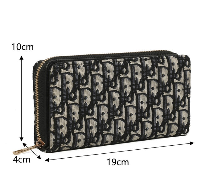 Black &amp; Cream Monogram Print RFID Zip Around Purse – Large Ladies Wallet