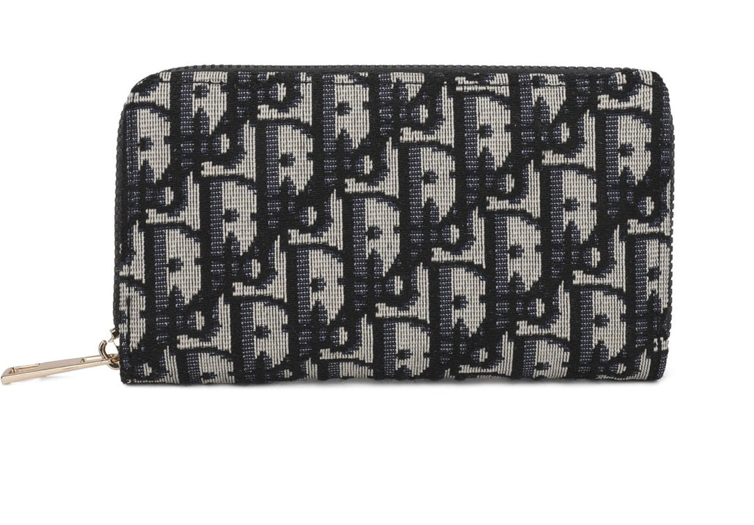 Black &amp; Cream Monogram Print Zip Around Purse – Compact Ladies Wallet