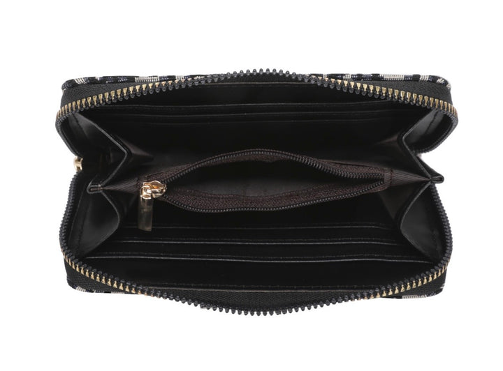 Black &amp; Cream Monogram Print Zip Around Purse – Compact Ladies Wallet