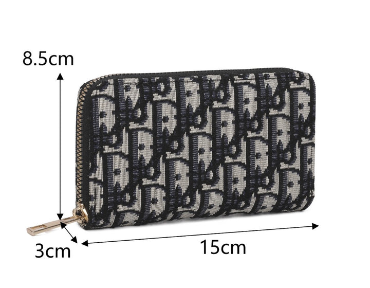 Black &amp; Cream Monogram Print Zip Around Purse – Compact Ladies Wallet