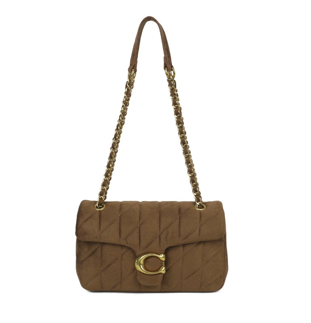 Suede Effect Quilted Shoulder Bag