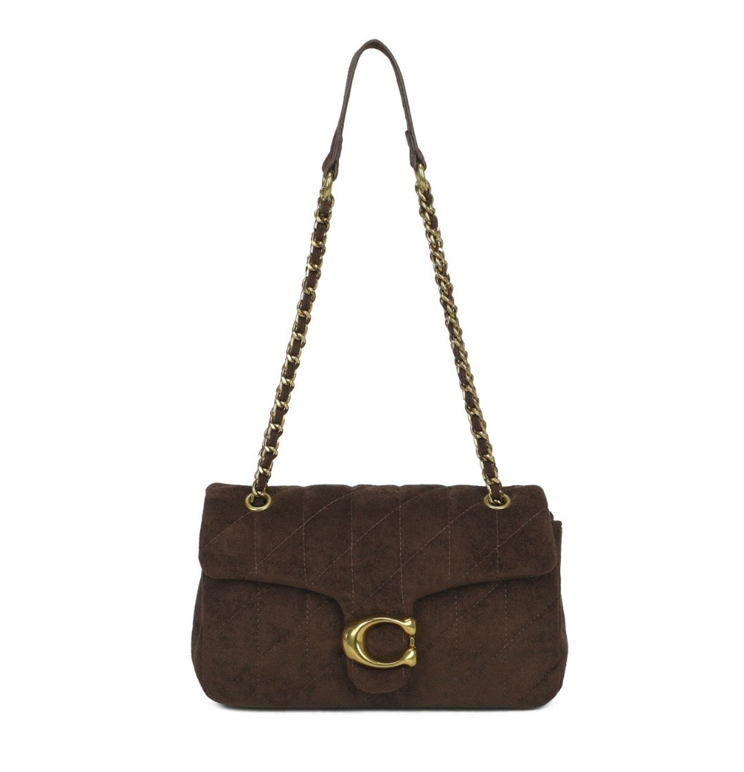 Suede Effect Quilted Shoulder Bag