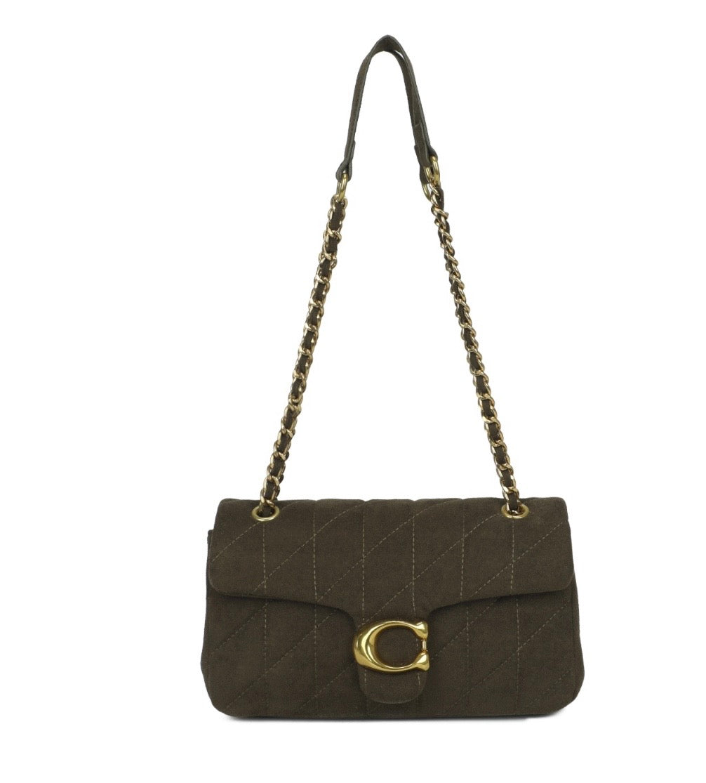 Suede Effect Quilted Shoulder Bag