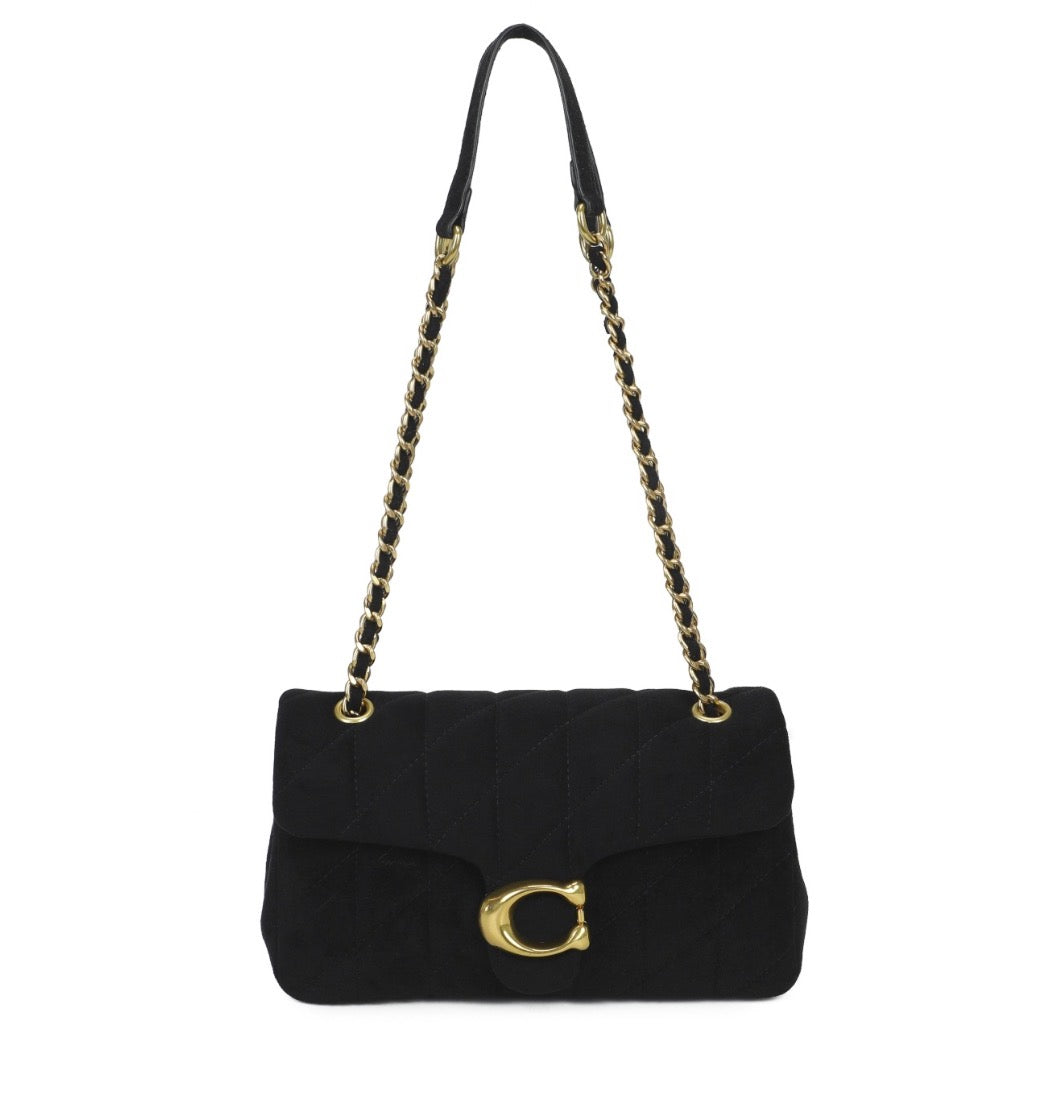 Suede Effect Quilted Shoulder Bag