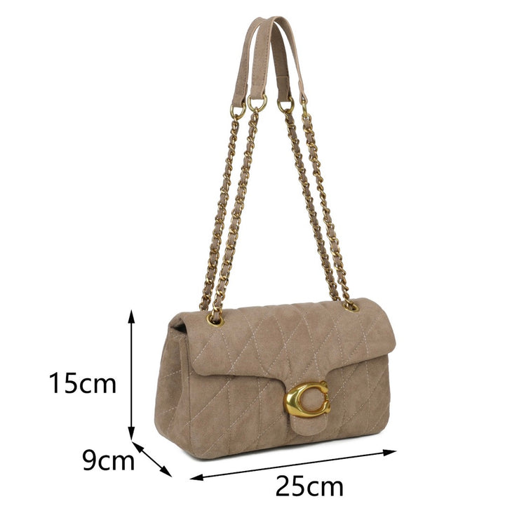 Suede Effect Quilted Shoulder Bag