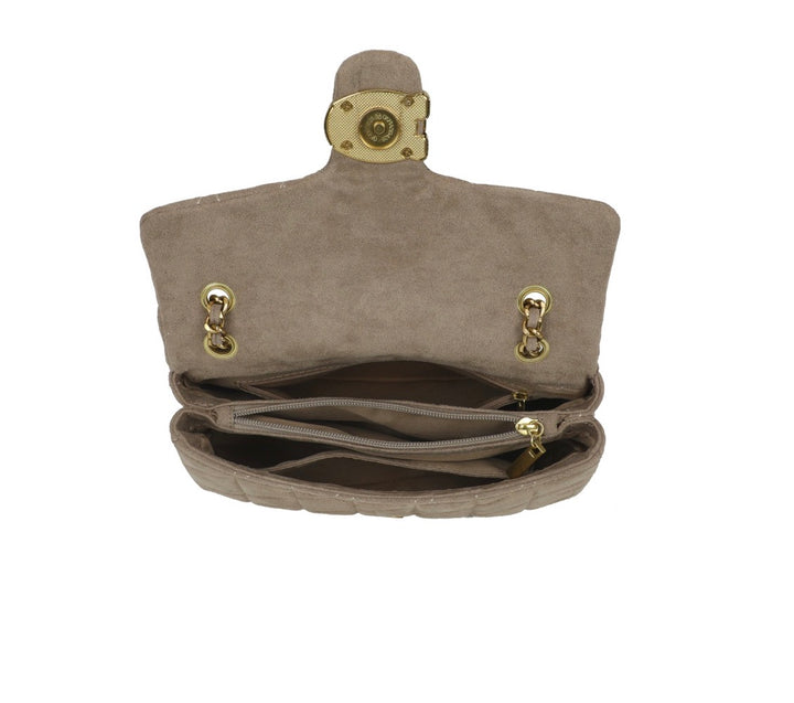 Suede Effect Quilted Shoulder Bag