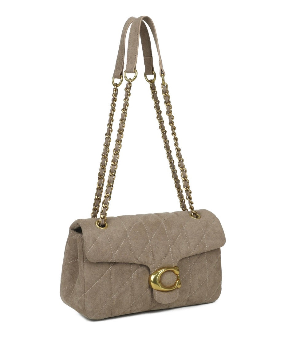 Suede Effect Quilted Shoulder Bag